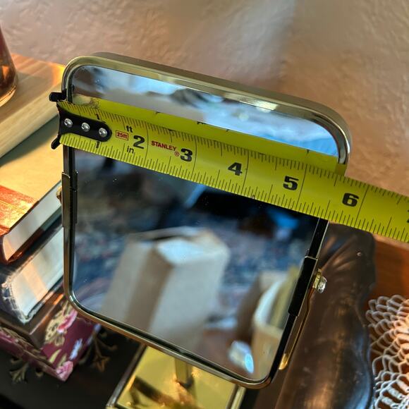 Mid-Century Brass Vanity Mirror on Pedestal Stand – Rectangular Tilt Design - Picture 12 of 14